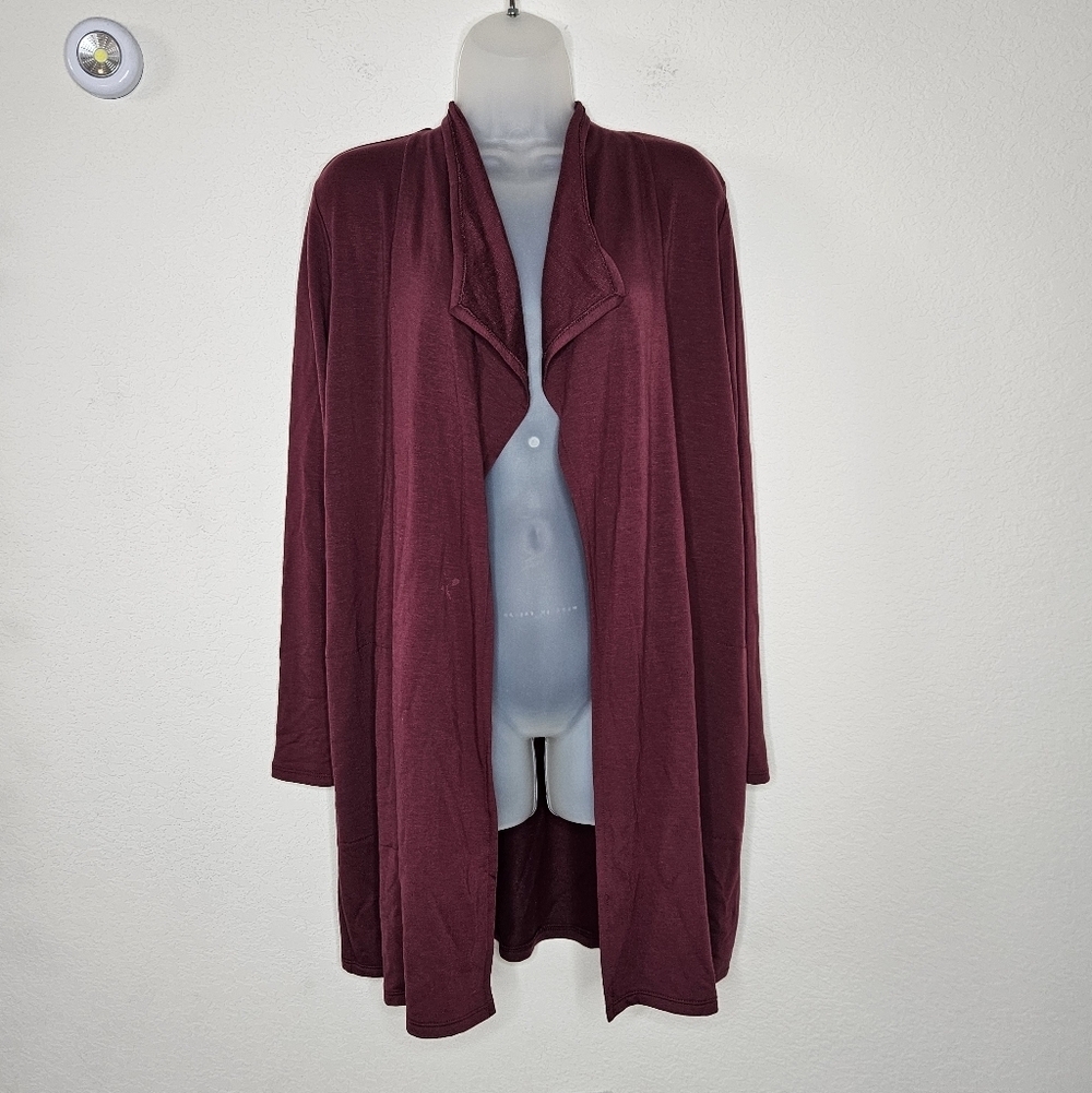 J. Jill Pure Jill Luxe Tencel Burgundy Longline Open Front Cardigan Sweater